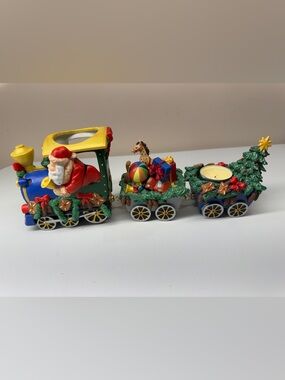 PartyLite Santa Claus Train Set Tea Light Votive Candle Holder 3 Piece